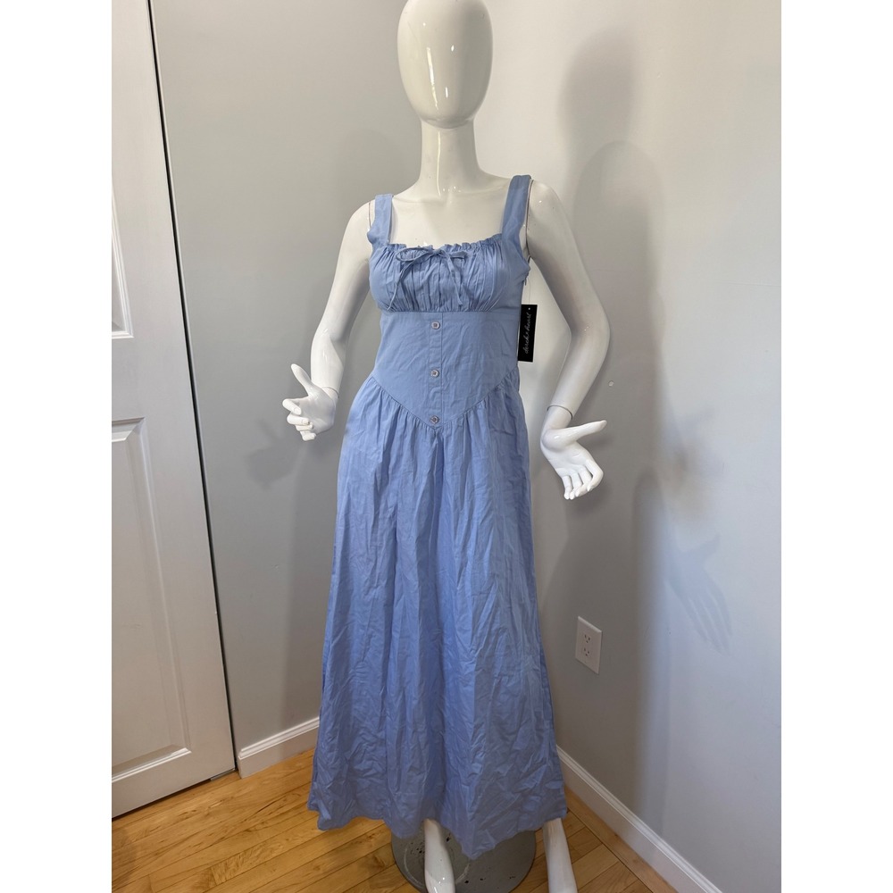 Derek Heart Women's Blue Cotton Maxi Dress Bow Front Smocked Back Sleeveless M - Picture 8 of 10